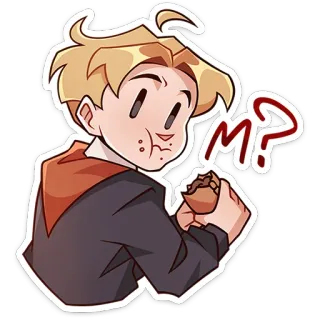 🤨 315edd43 M? Cartone animato, Personaggio, Mangiare, Domanda, Cibo, Adesivo telegram sticker