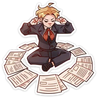 🤯 6d038e8d persona, seduto, documenti, ufficio, cartoni animati, uomo, stressato telegram sticker