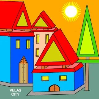🌆 97db4cac VELAS CITY 都市, 建物, 町, 幾何学的, 木, 太陽 telegram sticker