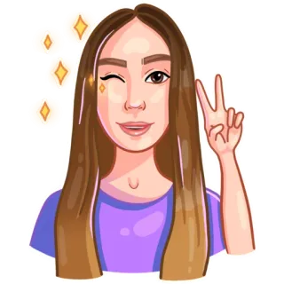 ✌️ 1a54e626 Frau, Cartoon, Sticker, Friedenszeichen, Zwinkern, Mädchen telegram sticker