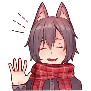 👋 676af771 Anime, Lupo, Ragazza, Sciarpa, Carino, Salutando, Felice telegram sticker