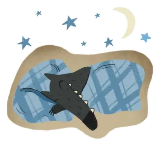 😴 1e3794f0 หมาป่า, หลับ, พระจันทร์, ดาว, กลางคืน, อบอุ่น, ผ้าห่ม, สัตว์ telegram sticker