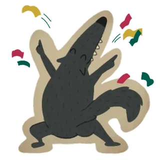 💃 f1b4734b หมาป่า, สัตว์, การ์ตูน, เต้น, ฉลอง, ปาร์ตี้, สติกเกอร์ telegram sticker