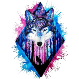 🐺 03c07c17 狼, 動物, 銀河, アート, イラスト, 自然, 森, スピリチュアル telegram sticker