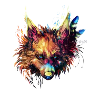 🐺 8b778625 狼, 動物, 頭, カラフル, イラスト, アート, 野生動物, ポートレート telegram sticker