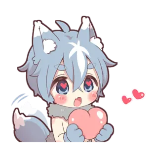 ❤️ a9d5133e 动漫, 卡通, 卡哇伊, 可爱, 狼, 心, 爱, 贴纸 telegram sticker