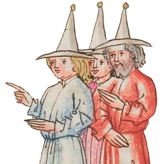 🧐 e3672b54 abad pertengahan, sejarah, seni, pria, topi, menunjuk, ilustrasi telegram sticker