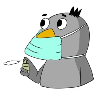 😷 a3411680 pájaro, máscara, spray, desinfectante, covid, dibujos animados telegram sticker