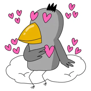 🥰 b14d13b4 pájaro, amor, corazones, dibujos animados, nube, lindo, animal telegram sticker