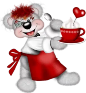 👨‍🍳 e8d5d897 oso de dibujos animados, delantal rojo, taza de café, lindo, caprichoso telegram sticker
