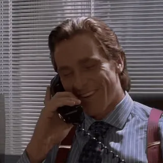 😁 098e8041 Patrick Bateman American Psycho นักธุรกิจ, ยุค 80, โทรศัพท์, ยัปปี้, การเงิน telegram sticker