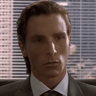 😥 13f7ec83 Patrick Bateman American Psycho ภาพยนตร์, ธุรกิจ, ภาพเหมือน, เคร่งขรึม, คริสเตียน เบล telegram sticker