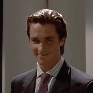 ☺️ 3b6f6e3e Patrick Bateman American Psycho ชุดสูท, ยิ้มเยาะ, นักธุรกิจ, ฆาตกรต่อเนื่อง, โรคจิต telegram sticker