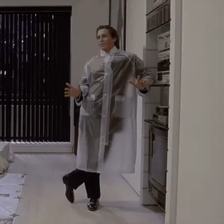 😡 b437999e Patrick Bateman American Psycho ผู้ชาย, เสื้อกันฝน, เต้นรำ, ยุค 80, สูท telegram sticker