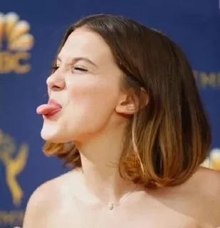 🤪 9de6c87f millie bobby brown, actress, celebrity, tongue, portrait, person telegram sticker