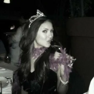 🌟 c4a7e243 woman, tiara, feather boa, drinking, portrait telegram sticker