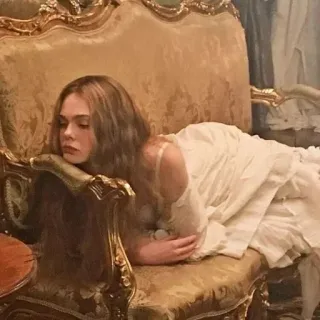 🥺 e11b3fc7 elle fanning, sleeping, couch, ornate, vintage, portrait, brunette telegram sticker