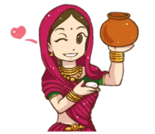 ❤️ c4262751 indiaas, vrouw, traditioneel, sari, pot, hart, cartoon, knipoog telegram sticker