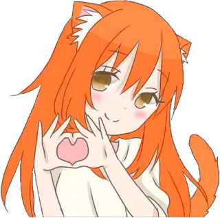 ❤ 51fa447d anime, catgirl, heart, cute, kawaii, orange hair, anime girl, cat ears telegram sticker