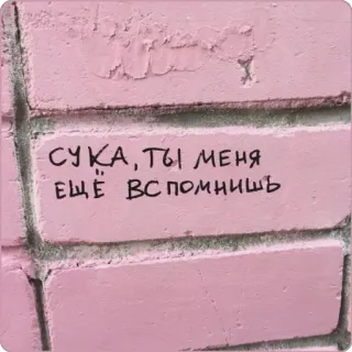 😡 28e49679 СУКА,ТЫ МЕНЯ ЕЩЁ ВСПОМНИШЬ русский, проклятие, кирпичная стена, граффити telegram sticker