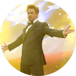 😊 3a01a3c1 Tony Stark Iron Man, Robert Downey Jr., terno, gravata borboleta, personagem, filme telegram sticker
