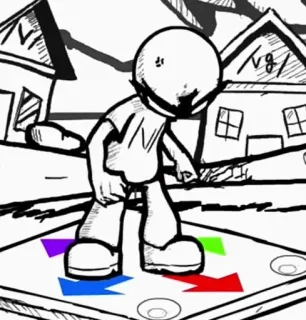 ⏯ df211588 stickman, arrows, direction, colorful, cartoon, street, urban whatsapp sticker