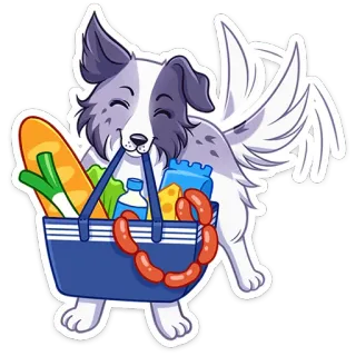 ☺️ 8bdef614 anjing, sembako, belanja, keranjang, makanan, sayap, imut, kartun telegram sticker