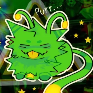 ❇️ 875ebb8b purr... 고양이, 초록색, 만화, 귀여운, 동물, 외계인 whatsapp sticker