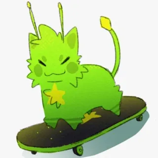 ❇️ 99f65f63 만화, 동물, 스케이트보드, 귀여운, 초록색, 고양이, 외계인, 별 whatsapp sticker