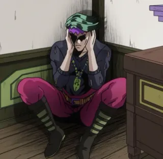 🫠 4f6450a3 Rohan Kishibe JoJo's Bizarre Adventure Anime, Manga, Rohan, JoJo's Bizarre Adventure, Charakter, Sitzend, Innen whatsapp sticker