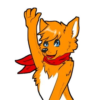 🙋‍♂️ 5f6c21a1 volpe, cartone animato, animale, sciarpa, saluto, carino telegram sticker