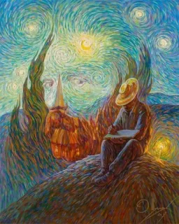 👂 23c9d8c7 Vincent Van Gogh Van Gogh, artista, pintura, retrato, Noche estrellada, arte telegram sticker
