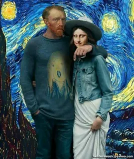 ❤ 2d54c56b Vincent van Gogh, Mona Lisa arte, pintura, noche estrellada, parodia, divertido telegram sticker