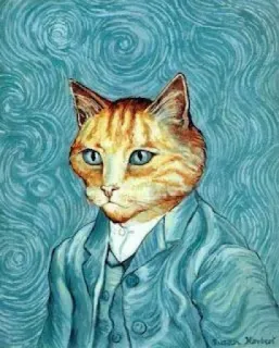 👂 fa2175ce gato, Van Gogh, arte, pintura, retrato, divertido, lindo telegram sticker