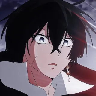 🤩 1154191c Anime, Charakter, Schwarze Haare, Ohrring, Verängstigt telegram sticker