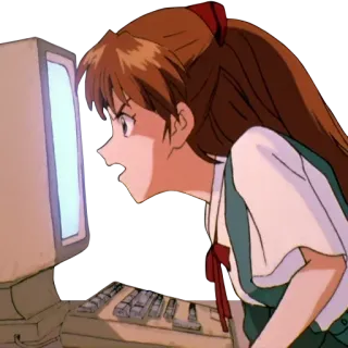 ⁉ 1c9f8c11 Asuka Langley Sohryu Neon Genesis Evangelion Anime, Fille, Ordinateur, Expression, Colère telegram sticker