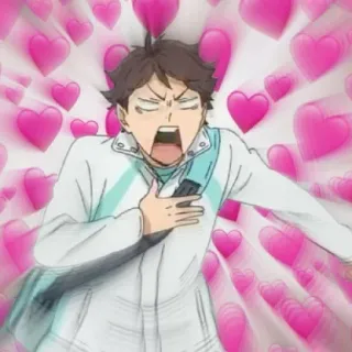 🦉 70e76773 Tooru Oikawa Haikyuu!! 애니메이션, 하이큐, 오이카와, 오이카와 토오루, 하트, 사랑, 팬아트 telegram sticker