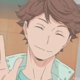 🦉 7aca2977 Tooru Oikawa Haikyuu!! 애니메이션, 하이큐, 오이카와, 오이카와 토오루, 배구, 평화의 표시 telegram sticker