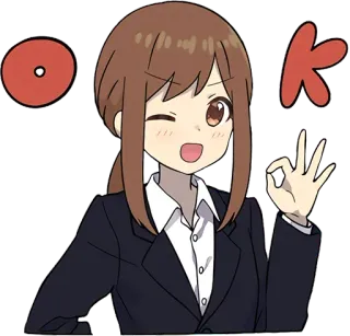 👌 dd7b9d38 OK ok, accord, geste, approbation, affaires, costume, animé, fille, clin d'oeil whatsapp sticker