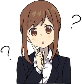 ☝️ f4caf3ed Anime, Fille, Réflexion, Points d'interrogation, Confus, Dessin animé, Femme, Costume whatsapp sticker