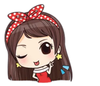 😜 06fd67c9 漫画, 女の子, 星, イヤリング, リボン, ウィンク, かわいい telegram sticker