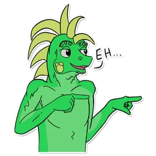 👉 3544b4a8 Eh... จิ้งจก, ชี้, สีเขียว, การ์ตูน, เอ๊ะ telegram sticker