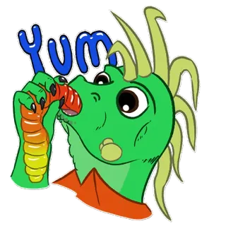 😛 7c3b323f YUM มังกร, กิน, อร่อย, การ์ตูน, สีเขียว, แฟนตาซี telegram sticker
