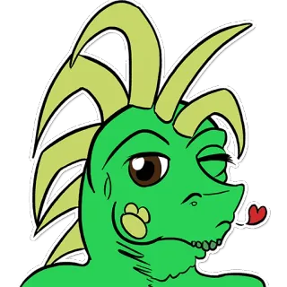 😘 b24cb835 การ์ตูน, สีเขียว, จูบ, ตัวละคร, จิ้งจก telegram sticker