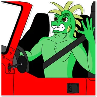 😡 c03b30ce กิ้งก่า, ขับรถ, รถ, โกรธ, การ์ตูน telegram sticker