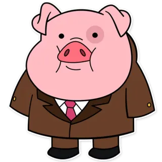🎩 1f0383ba Waddles Gravity Falls maiale, abito, cartone animato, Waddles, Gravity Falls, animale whatsapp sticker