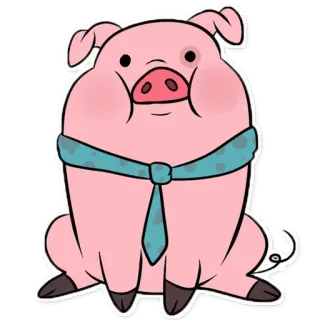 😎 5423d6cc Waddles Gravity Falls maiale, cartone animato, animale, rosa, cravatta, carino whatsapp sticker