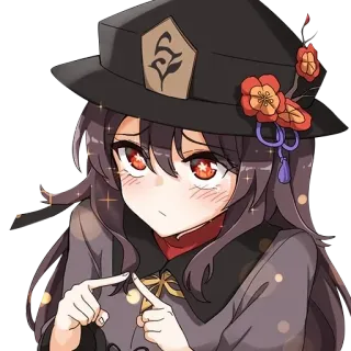 😊 5aa7ea96 Hu Tao Genshin Impact anime, personage, videogame, meisje, Hu Tao, Genshin Impact, schattig, hoed telegram sticker