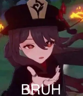 🌟 821c689f Hu Tao Genshin Impact BRUH Anime, Videogame, Personage, Meme, Grappig, Bruh telegram sticker