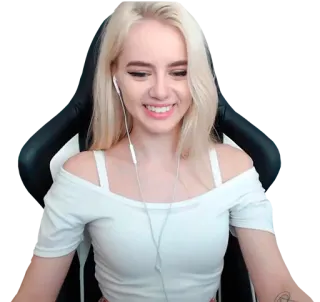 😄 0583a06f femme, blonde, souriante, portrait, gamer, streamer telegram sticker